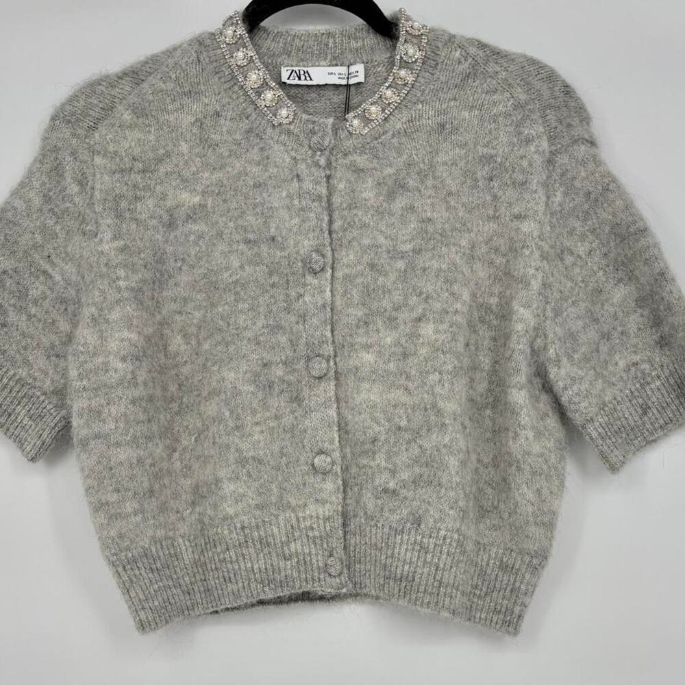 Boho embellished knit cardigan pearl